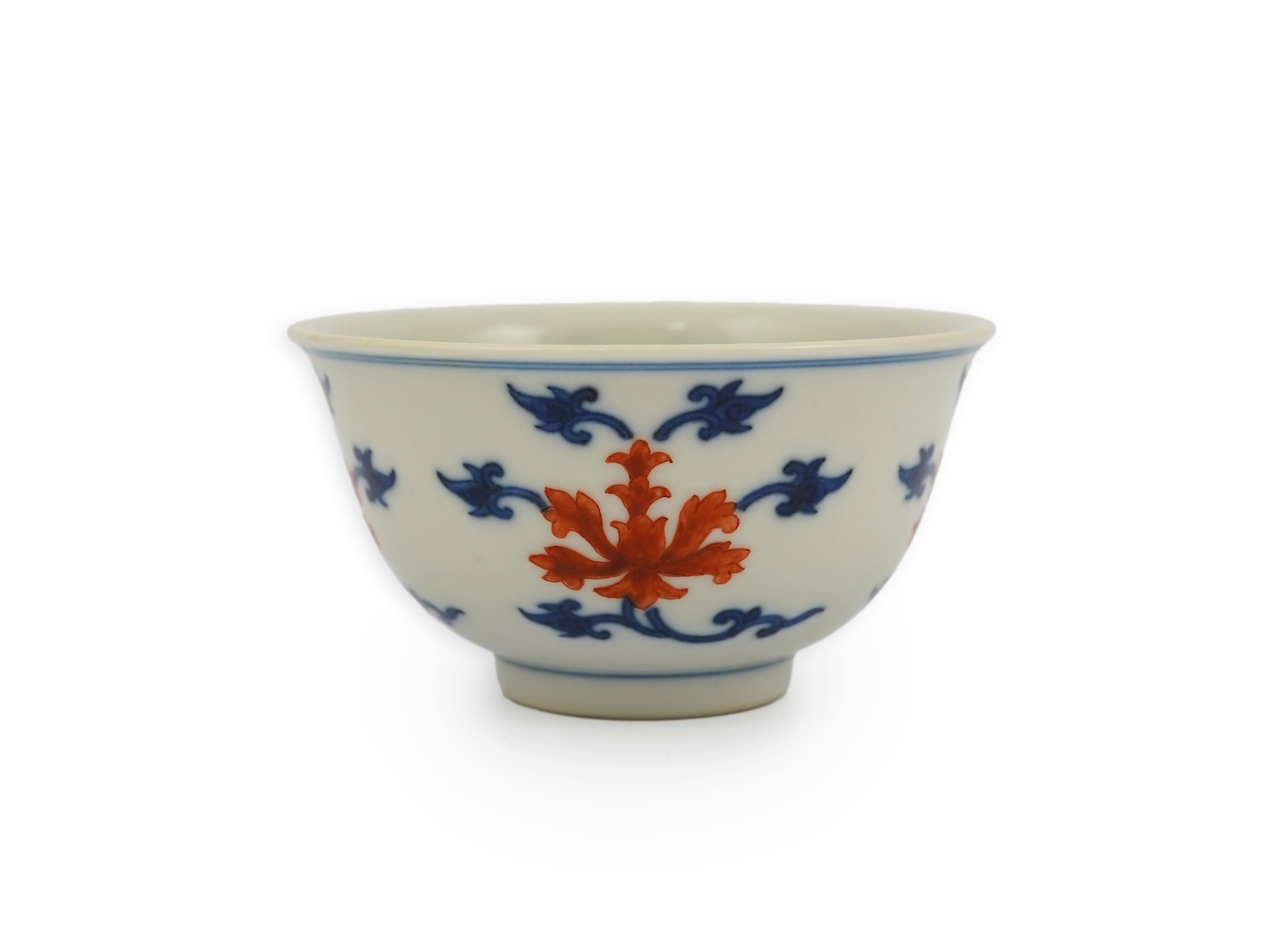 A Chinese underglaze blue and iron red bowl, Daoguang seal mark and possibly of the period